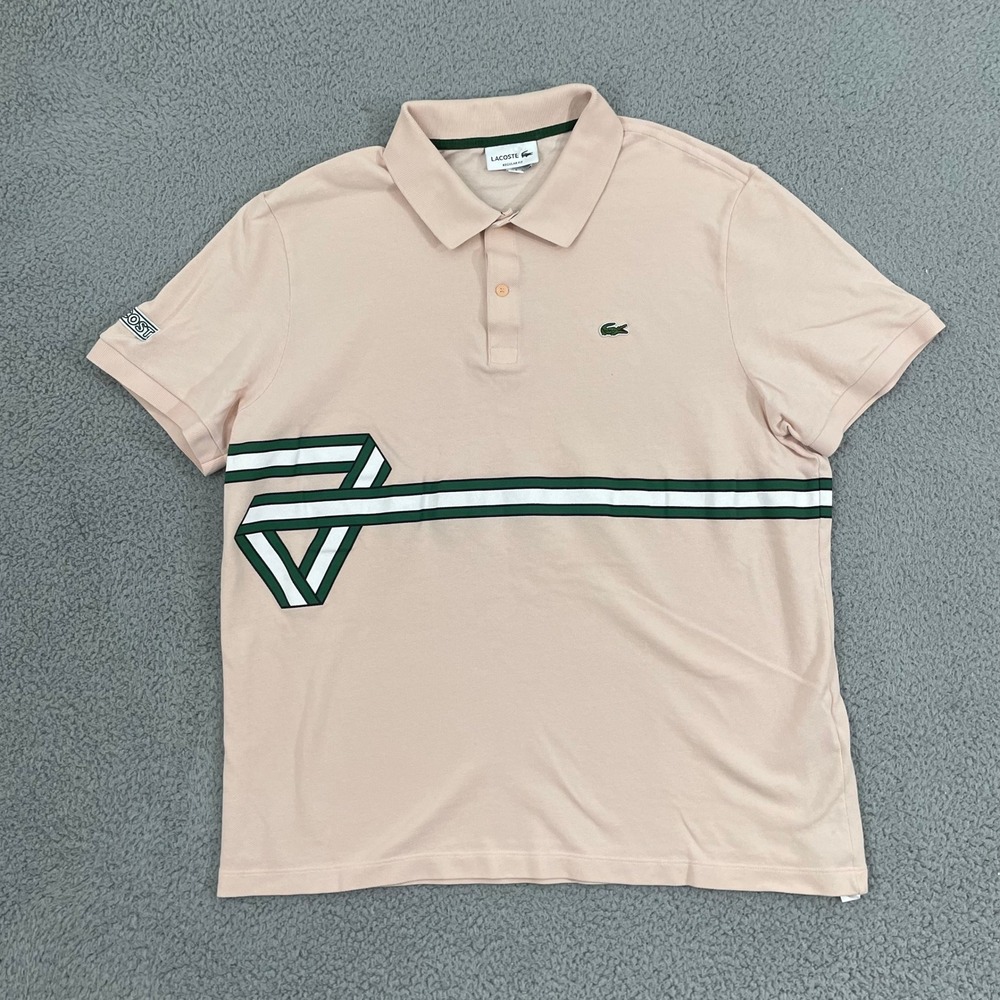 Lacoste Heritage Ribbon Pique Polo Men 2XL Pink Short Sleeve Regular Fit